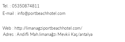 Limanaz Port Beach Hotel telefon numaralar, faks, e-mail, posta adresi ve iletiim bilgileri